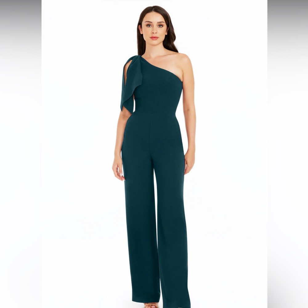 Dress the population off the shoulder Tiffany jumpsuit in the color pine